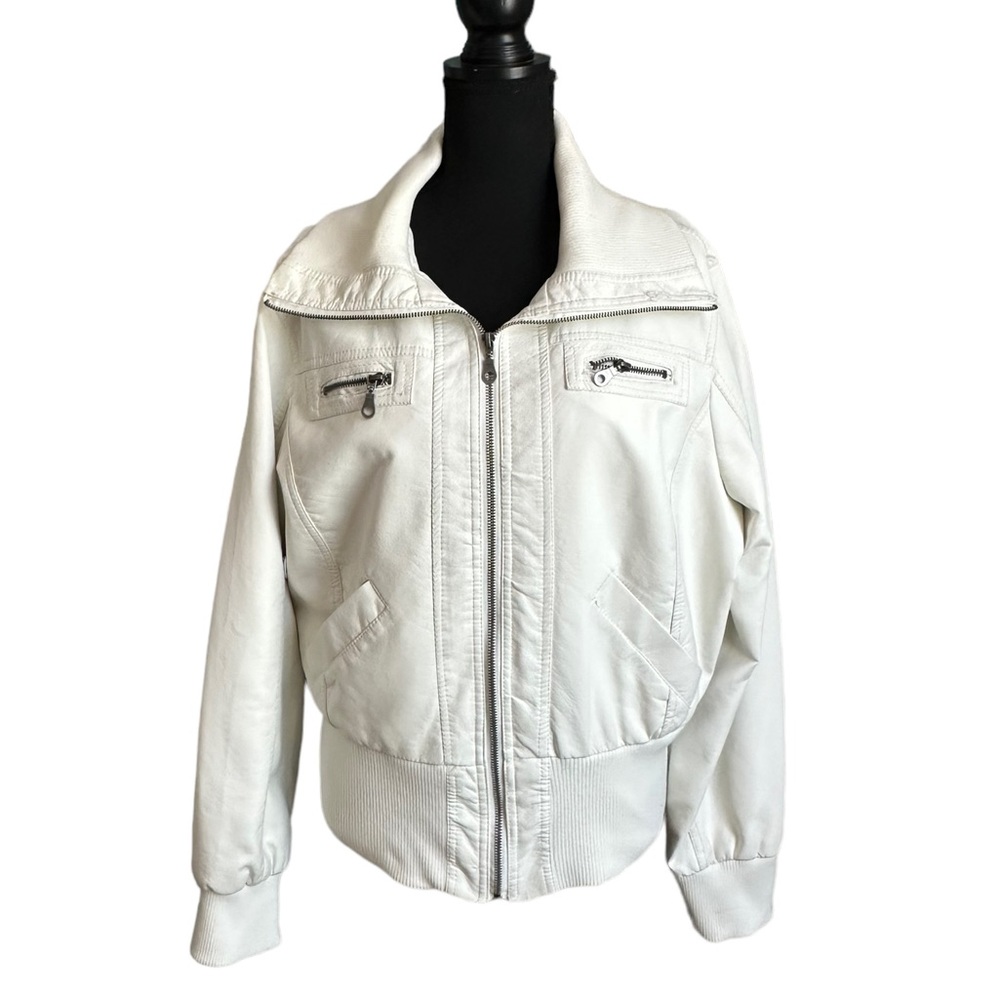 Louis Paris White Faux Leather Zip Up Bomber Jacket Size 2X - Picture 1 of 17